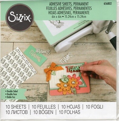 Sizzix - Adhesive Sheets Permanent - 6' x 6" - 656802 - 10 sheets