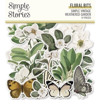 Simple Stories - WG16722 - Simple Vintage Weathered Garden - Weathered Bits Floral - 47 pcs