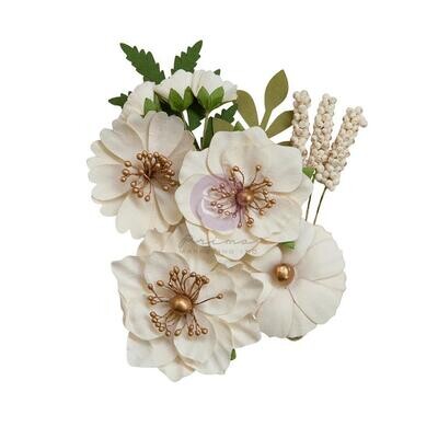 Prima Marketing - Mulberry Paper Flowers - Farm Sweet Farm Collection - White Porcelain - 658410 - 12 pcs