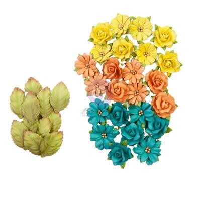 Prima Marketing - Mulberry Paper Flowers - Painted Collection - Strong - 658472 - 36 pcs