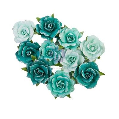 Prima Marketing - Mulberry Paper Flowers - Painted Floral Collection - Shiny Teal - 658564 - 10 pcs