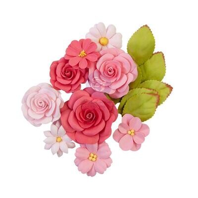Prima Marketing - Mulberry Paper Flowers - Painted Floral Collection - Rosy Hues - 658540 - 16 pcs