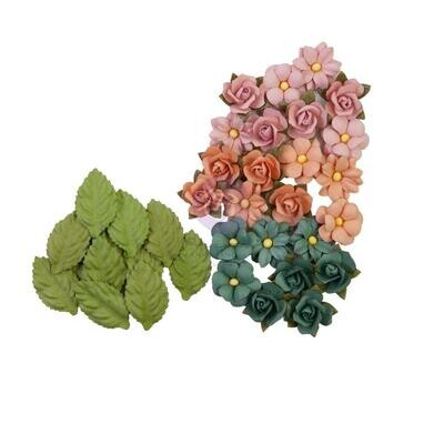Prima Marketing - Mulberry Paper Flowers - Indigo Collection - Abstract - 658861 - 36 pcs