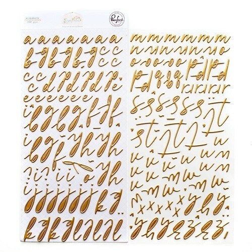 PinkFresh Studio - Puffy Alphabet Stickers - Happy Heart - Script - Gold - 137822 - 200 Pcs