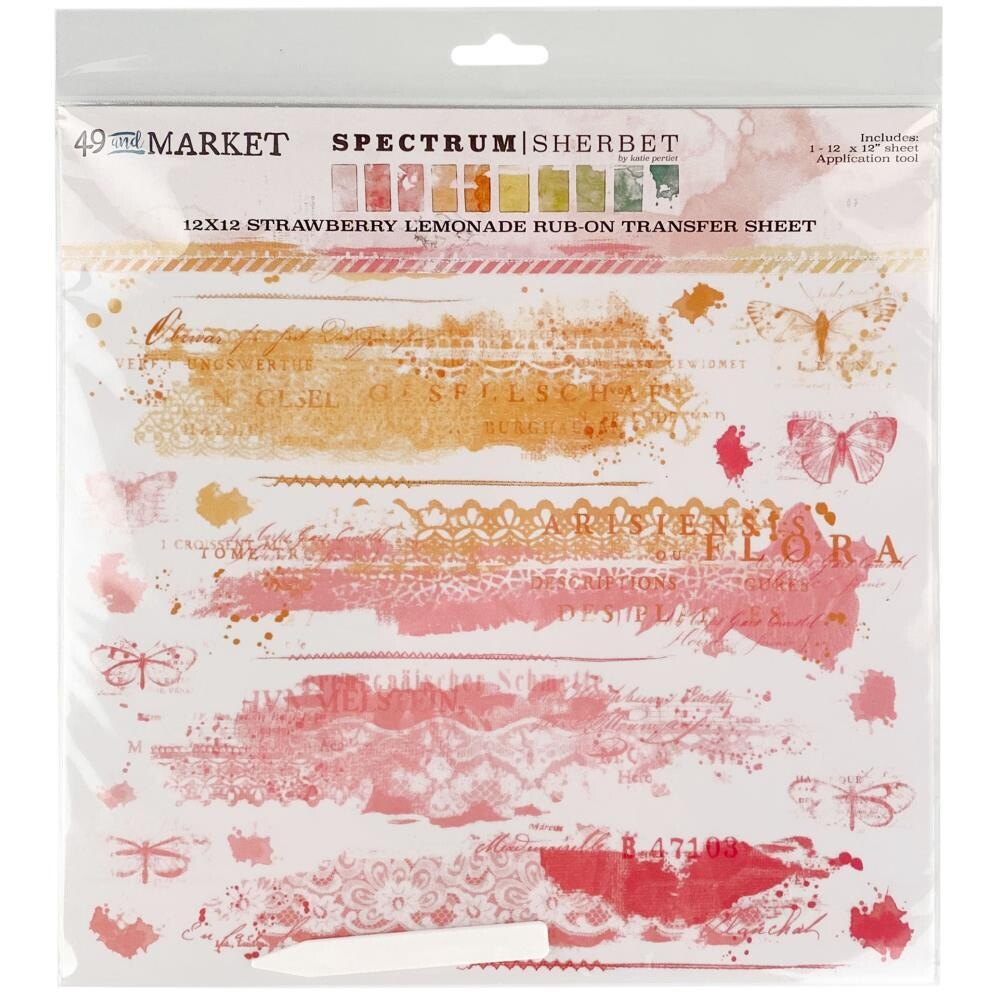 49 &amp; Market - Spectrum Sherbet Collection - Rub On Transfer - Strawberry Lemonade - 12 x 12 - SS36431