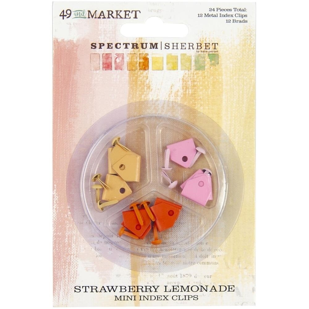 49 &amp; Market - Spectrum Sherbet Collection - Mini Metal Index Clips &amp; Brads - Strawberry Lemonade - SS36547 - 24 pcs