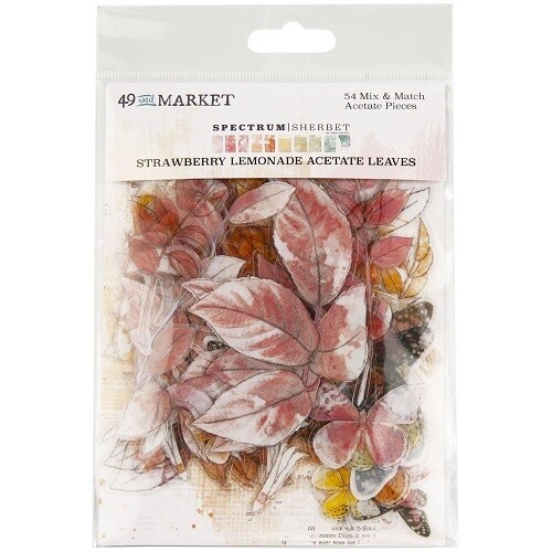 49 & Market - Spectrum Sherbet Collection - Sherbet - Acetate Leaves - Strawberry Lemonade - SS36608 - 54 pcs
