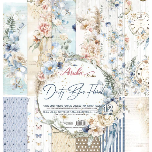Asuka Studios - 6&quot; x 6&quot; - Dusty Blue Floral - Scrap Pad - MP-60904 - 24 sheets