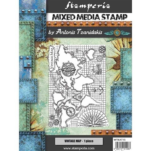 Stamperia - Cling Rubber Stamp - By Antonis Tzanidakis - Vintage Map - WTKAT15 - 5.90&quot; x 7.87&quot;