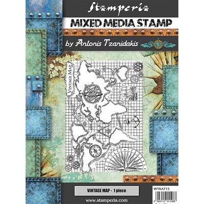 Stamperia - Cling Rubber Stamp - By Antonis Tzanidakis - Vintage Map - WTKAT15 - 5.90" x 7.87"