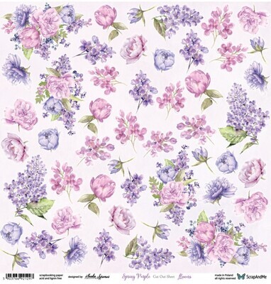ScrapAndMe - Spring Purple Flowers - Fussy Cutting  12 x 12 Sheet
