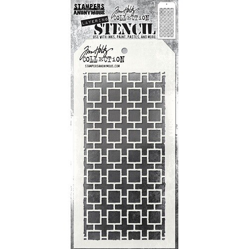 Tim Holtz - Stampers Anonymous - Layering Stencil - Linked Squares - 4.125&quot; x 8.5&quot; - THS157