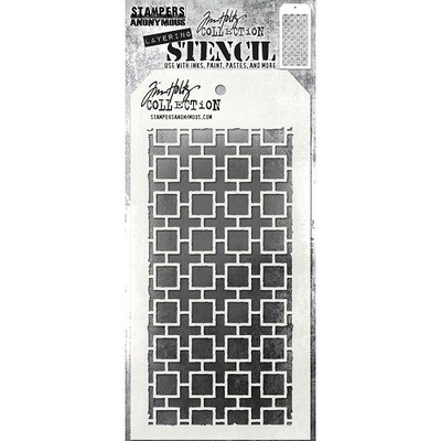Tim Holtz - Stampers Anonymous - Layering Stencil - Linked Squares - 4.125&quot; x 8.5&quot; - THS157