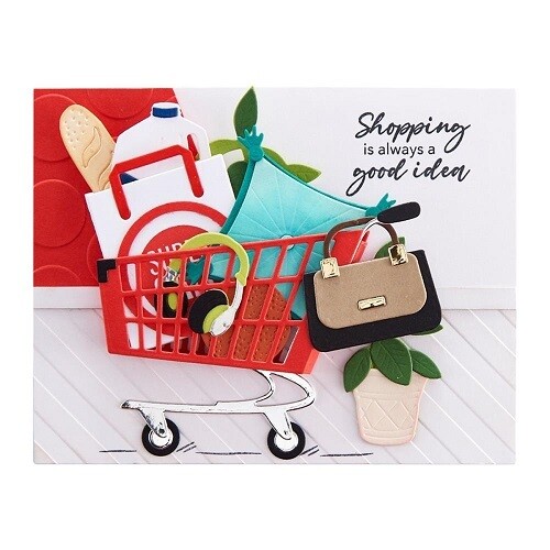 Spellbinders Paper Arts - Add to Cart Too Collection - Shopping Run - by Becky Roberts - Etched Die - 3D Shopping Cart - S5-506 - 15 pcs
