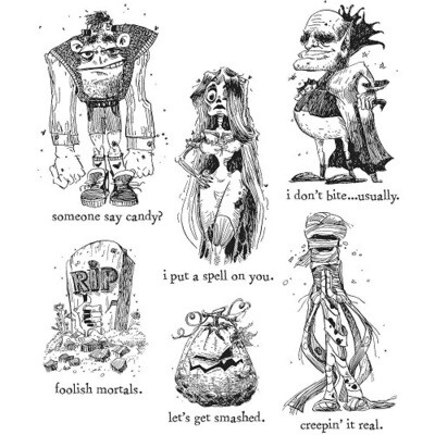 Stampers Anonymous - Tim Holtz - Cling Rubber Stamp - Halloween - Monster Reunion - CMS381 - 6 pcs