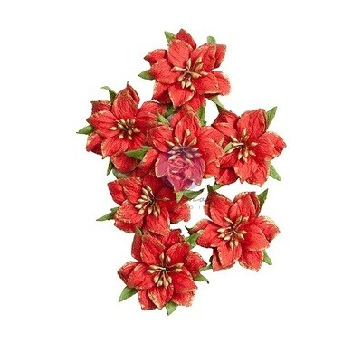 Prima Marketing - Mulberry Paper Flowers - Candy Cane Lane Collection - Randolphs Nose - 660994 - 7 pcs