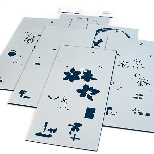 PinkFresh Studio - Holiday Elements - Layered Stencil  - 4&quot; x 9&quot; - 175622 - 6 pcs