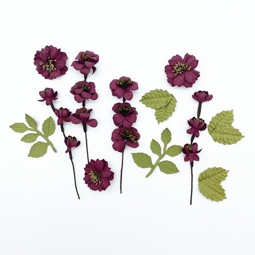 49 &amp; Market - Mulberry Paper Flowers - Wildflowers - Plum - FM38459 - 12 pcs