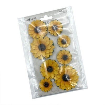 49 & Market - Amber Sunflowers - Mulberry Paper Flowers - FM37803 - 8 pcs