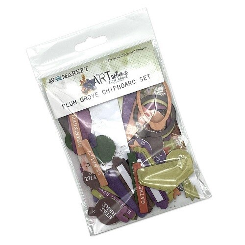 49 &amp; Market - ArtOptions - Plum Grove Collection - Chipboard Set - APG38565 - 61 pcs