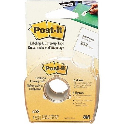 Post-It - Cover Up &amp; Removable - Label Tape - 658 - 1&quot; x 700&quot; (19.4Yd)