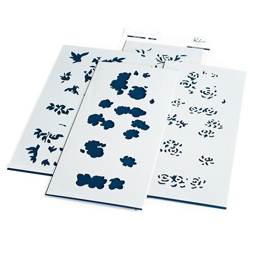 PinkFresh Studio - Indigo Roses - Layered Stencil - 4&quot; x 9&quot; - 179422 - 4 pcs