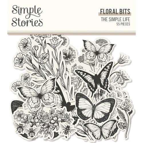 Simple Stories - The Simple Life Collection - Simple Life Bits &amp; Pieces Die Cuts - Floral - 18818 - 55 pcs