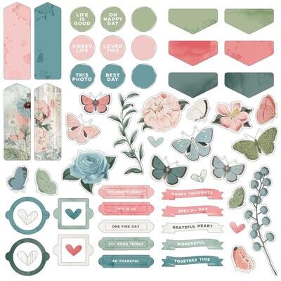 49 &amp; Market - Vintage Artistry - Tranquility Collection - Chipboard Element Set - VAT39753 - 58 pcs
