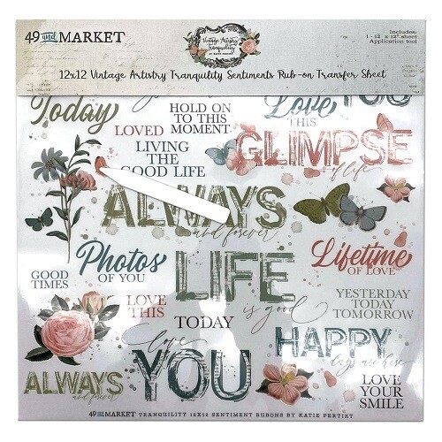 49 &amp; Market - Vintage Artistry - Tranquility Collection - 12&quot; x 12&quot; - Rub On Transfer Sheets - Sentiments - VAT39678 - 1 sheet