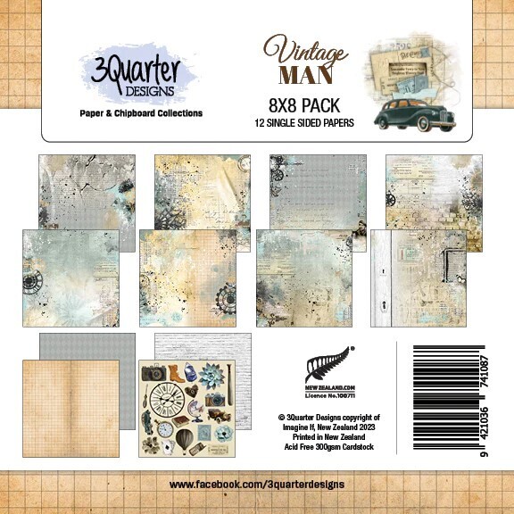 3 Quarter Designs - 8&quot; x 8&quot; Paper Pad - Vintage Man 