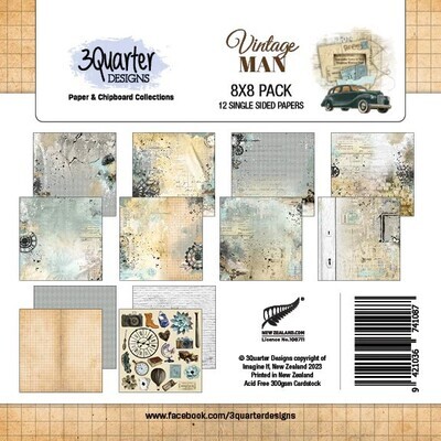 3 Quarter Designs - 8" x 8" Paper Pad - Vintage Man 