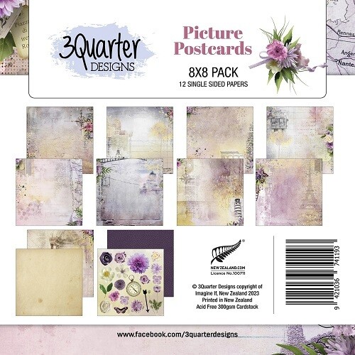 3 Quarter Designs - 8&quot; x 8&quot; Paper Pad - Picture Postcards  