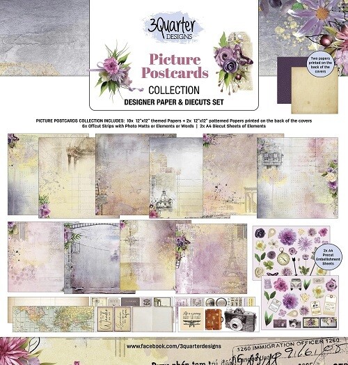 3 Quarter Designs - 12 x 12 Paper Pack - Picture Postcards 