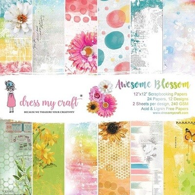 Dress My Craft - Awesome Blossom Collection - 12 x 12 Paper Pad - 24 sheets - DMCP6315