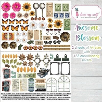 Dress My Craft - Awesome Blossom Collection - Fussy Cutting Sheet A4 - DMCP6337