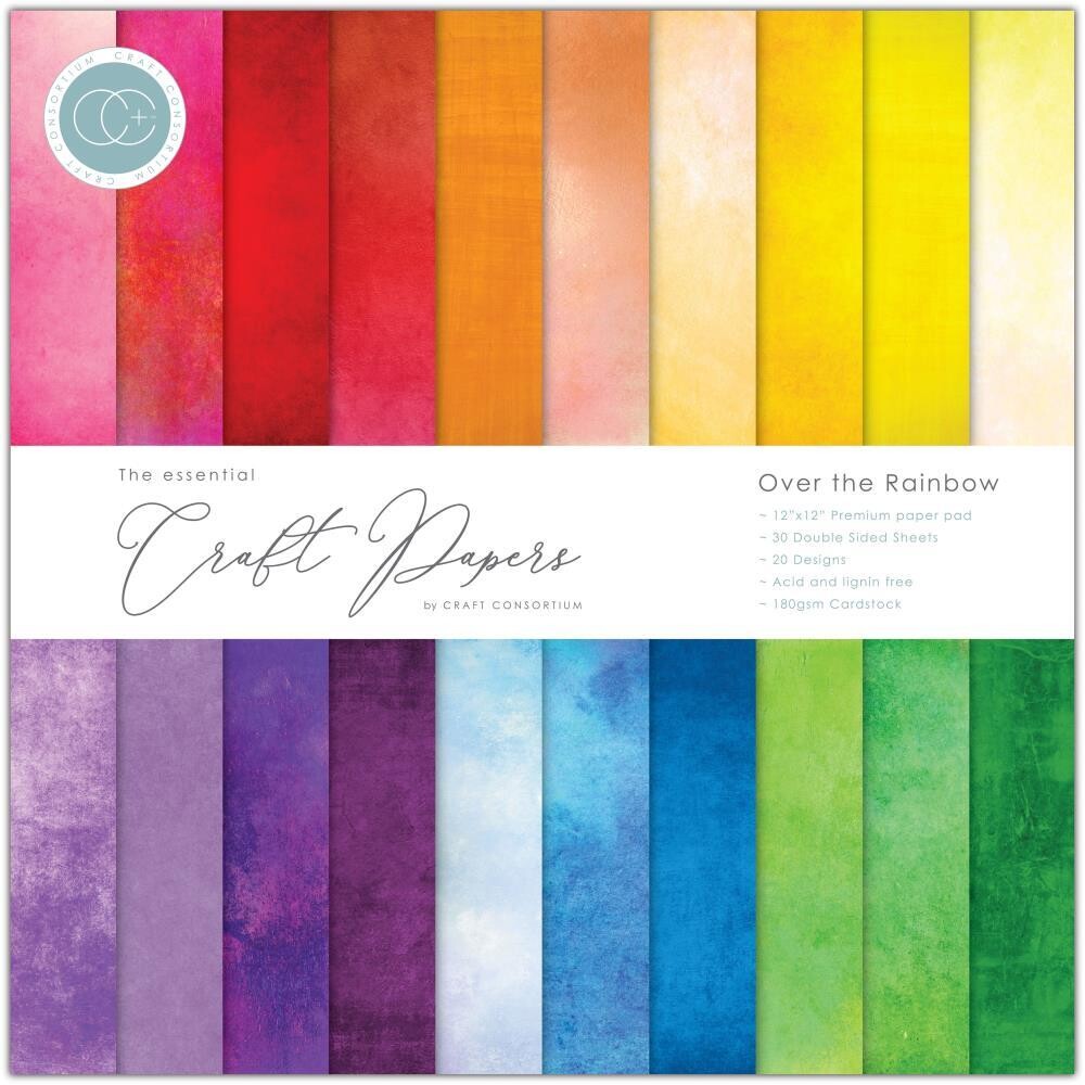 Craft Consortium - The Essential Craft Papers - Over the Rainbow Collection - 12 x 12 Paper Pad - CCPAD026 - 30 Sheets