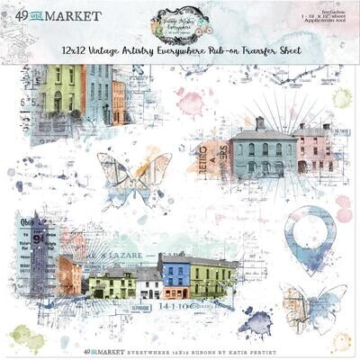 49 &amp; Market - Vintage Artistry - Everywhere Collection - 12 x 12 Rub Ons - VAE40674- 1 sheet