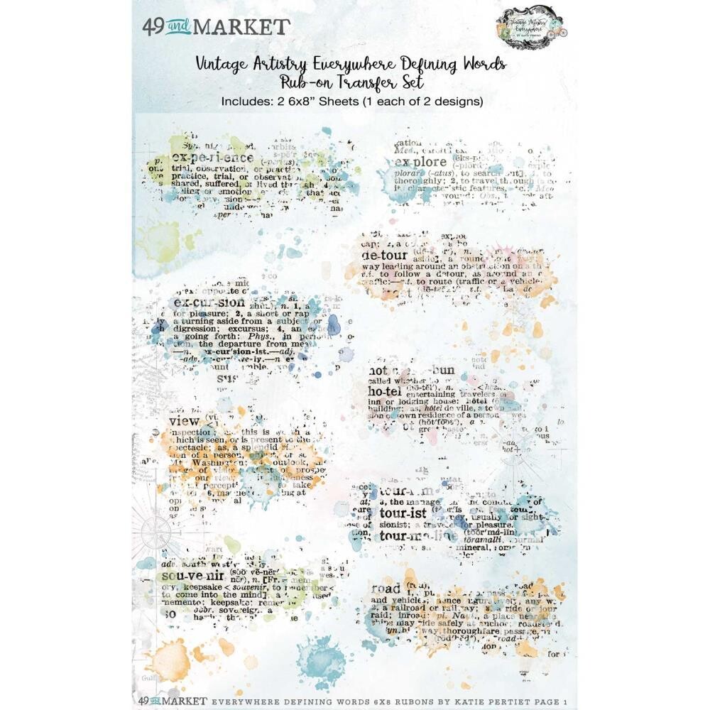 49 & Market - Vintage Artistry - Everywhere Collection - Defining Words - 6" x 8" - Rub On Transfers - VAE40667 - 2 sheets