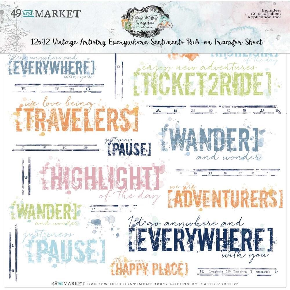 49 &amp; Market - Vintage Artistry - Everywhere Collection - 12 x 12 Rub Ons - Sentiments - VAE40681 - 1 sheet