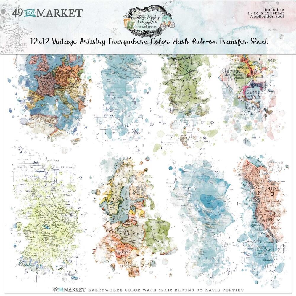 49 &amp; Market - Vintage Artistry - Everywhere Collection - 12 x 12 Rub Ons - Colour Wash - VAE40698 - 1 sheet