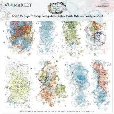 49 &amp; Market - Vintage Artistry - Everywhere Collection - 12 x 12 Rub Ons - Colour Wash - VAE40698 - 1 sheet