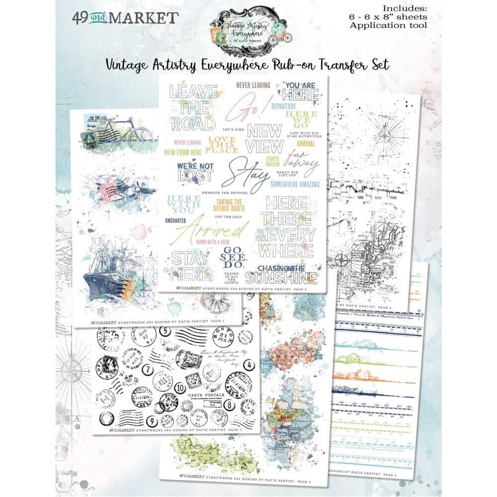49 & Market - Vintage Artistry - Everywhere Collection - Rub On Transfers - 6" x 8" - VAE40650 - 6 sheets