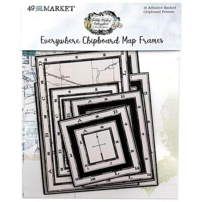 49 &amp; Market - Vintage Artistry - Everywhere Collection - Frame Set - Chipboard Map - VAE40780 - 16 pcs