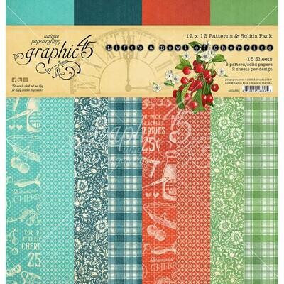 Graphic 45 - Life&#39;s A Bowl of Cherries - 12 x 12 - Paper Pad - Pattern &amp; Solids Pad - G4502582 - 16 Sheets