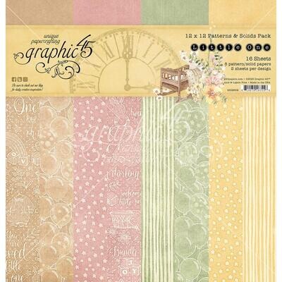 Graphic 45 - Little One - 12 x 12 - Paper Pad - Pattern &amp; Solids Pad - G4502602 - 16 Sheets