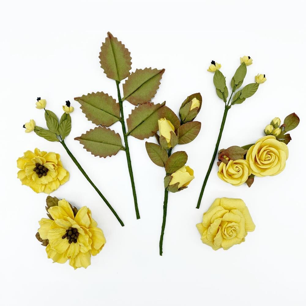 49 &amp; Market - Mulberry Paper Flowers - Nature&#39;s Bounty - Canary - NB40315 - 8 pcs