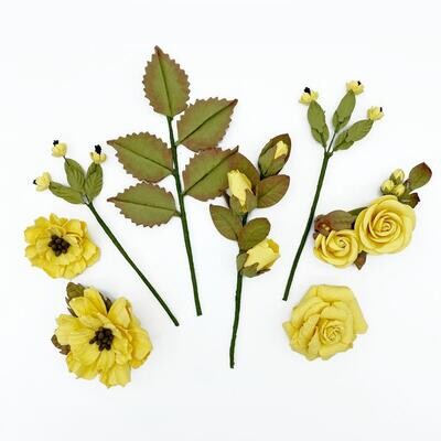 49 &amp; Market - Mulberry Paper Flowers - Nature&#39;s Bounty - Canary - NB40315 - 8 pcs