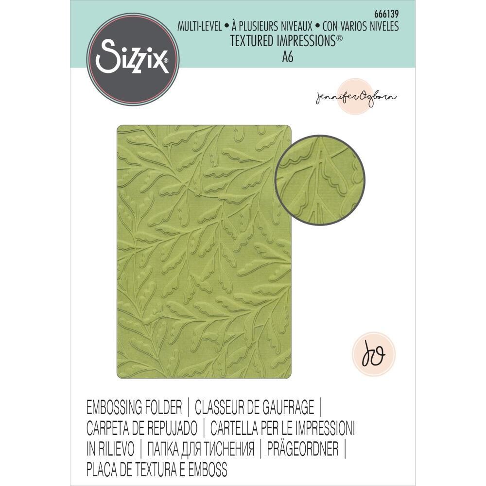 Sizzix - Embossing Folder - Multi Level Textured Impressions - Designed by Jennifer Ogborn - Delicate Leaves - 666139