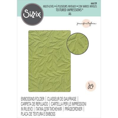 Sizzix - Embossing Folder - Multi Level Textured Impressions - Designed by Jennifer Ogborn - Delicate Leaves - 666139