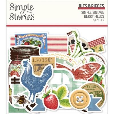 Simple Stories - Simple Vintage Berry Fields Collection - Die Cuts - Bits &amp; Pieces - BER20122 - 59 pcs